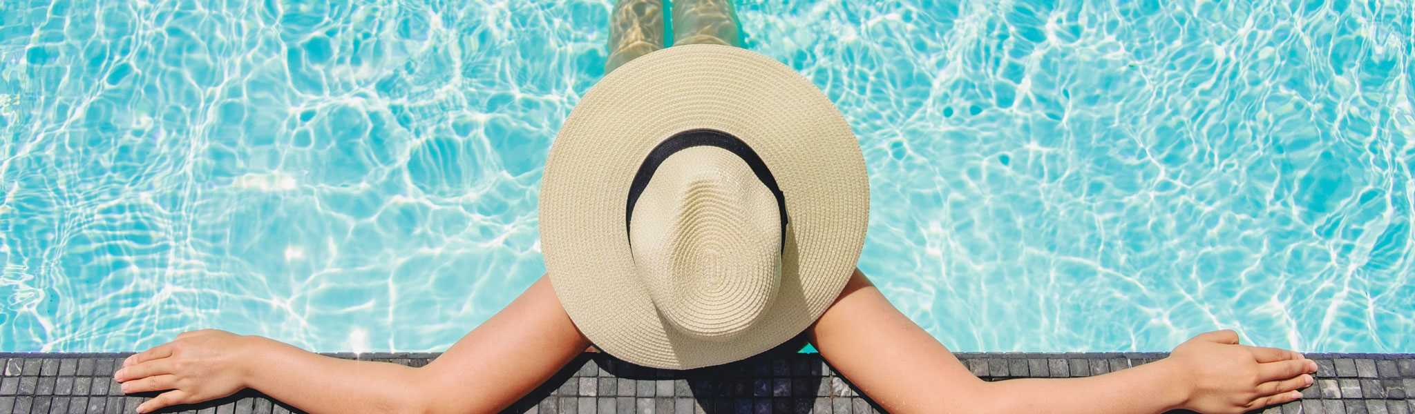 Carefree Woman Relaxation In Swimming Pool Summer Holiday Concep